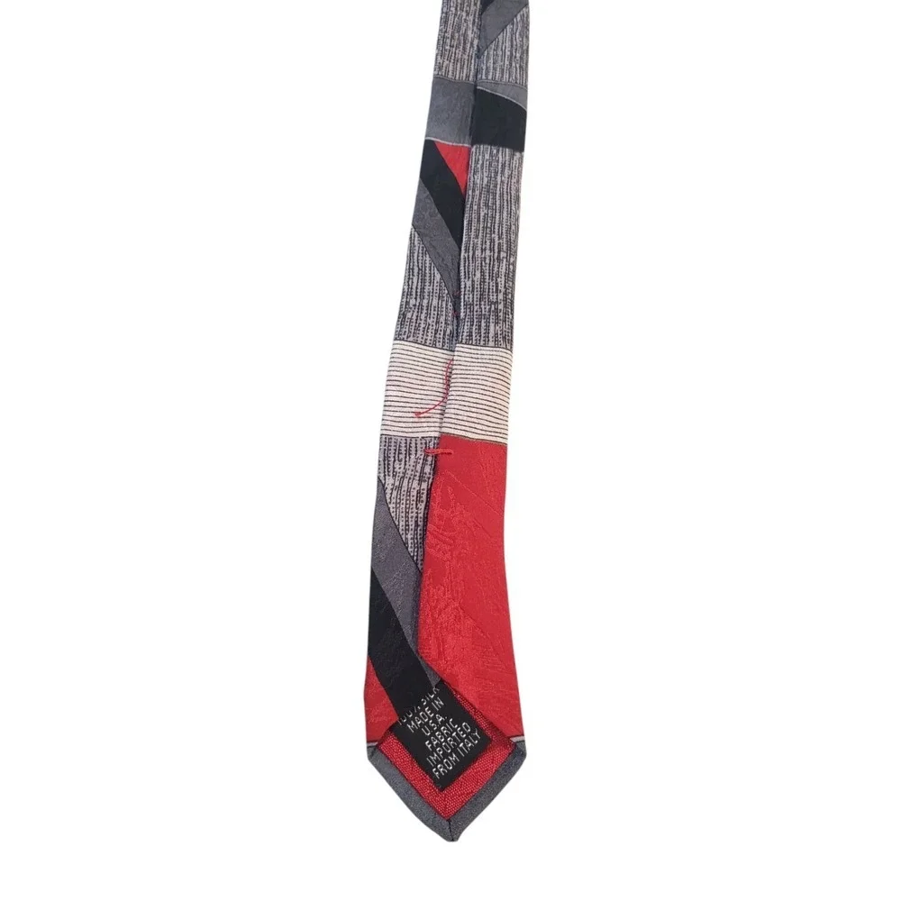 Zionetti Mens Tie Necktie Designer‎ Luxury Black Gray Red Geometric Italian Silk
